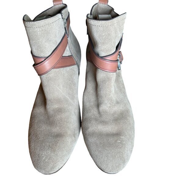 COACH Womens Taupe Bootie Pauline Size‎ 9 M Leather Ankle Boots Suede Strappy - Picture 5 of 16